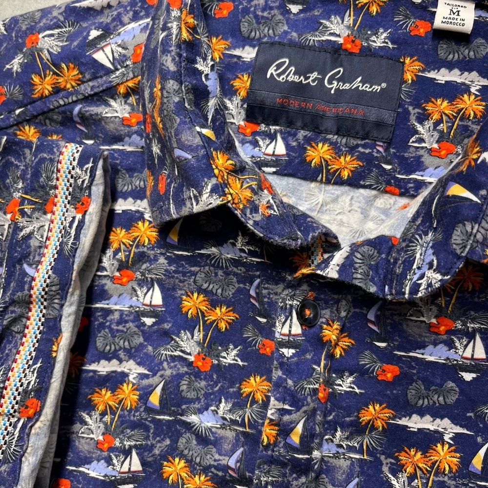 New Robert Graham Lyndin Short Sleeve knit Stretch Sailboat Button Up mercerized